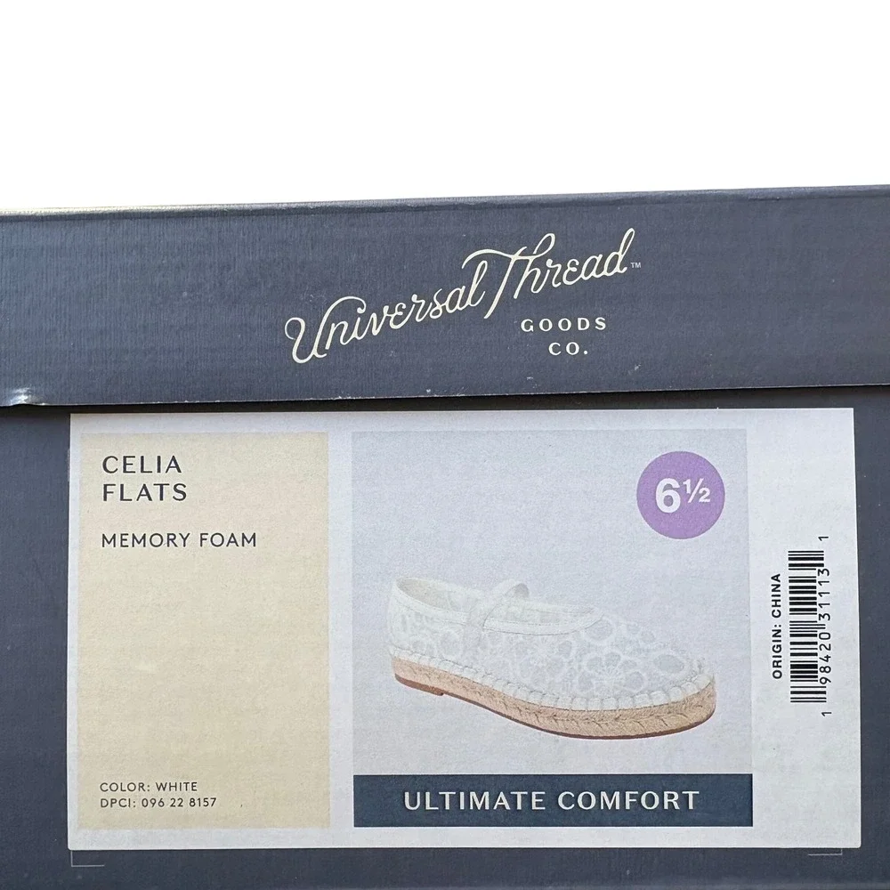 Universal Thread Celia White Floral Lace Espadrille Mary Jane Flats Size 6.5 NEW